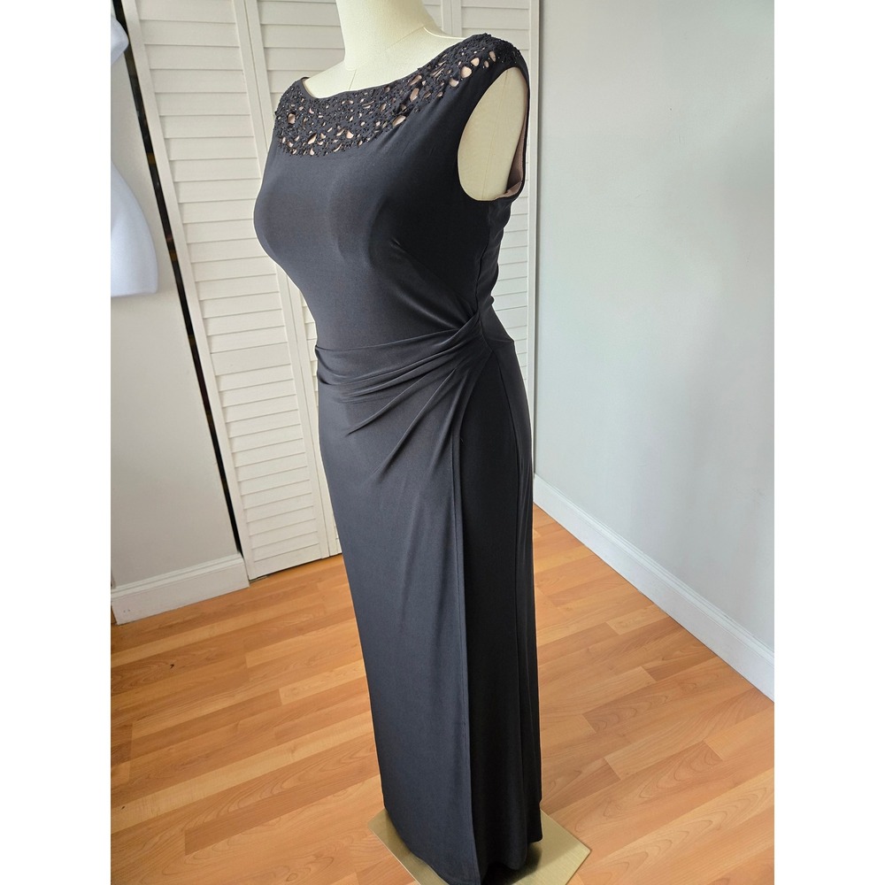 Lauren Ralph Lauren Evening Black Beaded Ruched Maxi Dress 14 Glam Wedding Guest - Picture 3 of 11